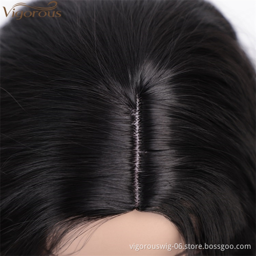 Vigorous Part Side Curly Wavy Bob Wig Natural Black Short Bob Synthetic Wig High Temperature Fiber Hair Cosplay Wig for Women